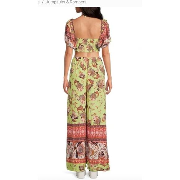 Free People Jumpsuit Womens Medium Bali Citrus Skies Boho Floral Wide Leg - Picture 3 of 11